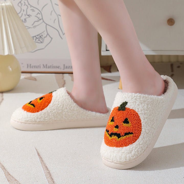 Halloween Pumpkin Cartoon Slippers Cozy Non-Slip Indoor House Shoes-B Unique Fashions
