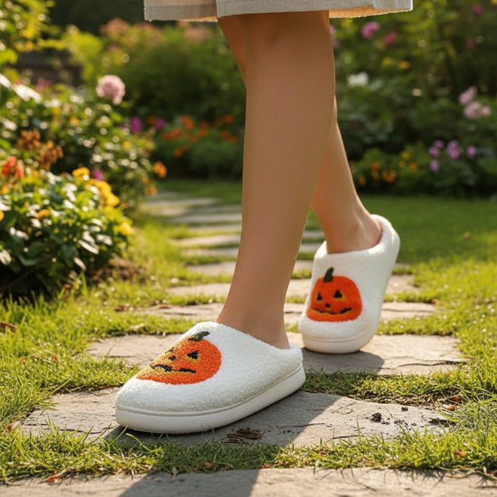 Halloween Pumpkin Cartoon Slippers Cozy Non-Slip Indoor House Shoes-B Unique Fashions