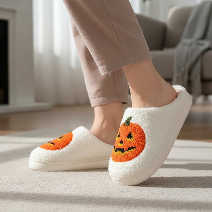 Halloween Pumpkin Cartoon Slippers Cozy Non-Slip Indoor House Shoes-B Unique Fashions