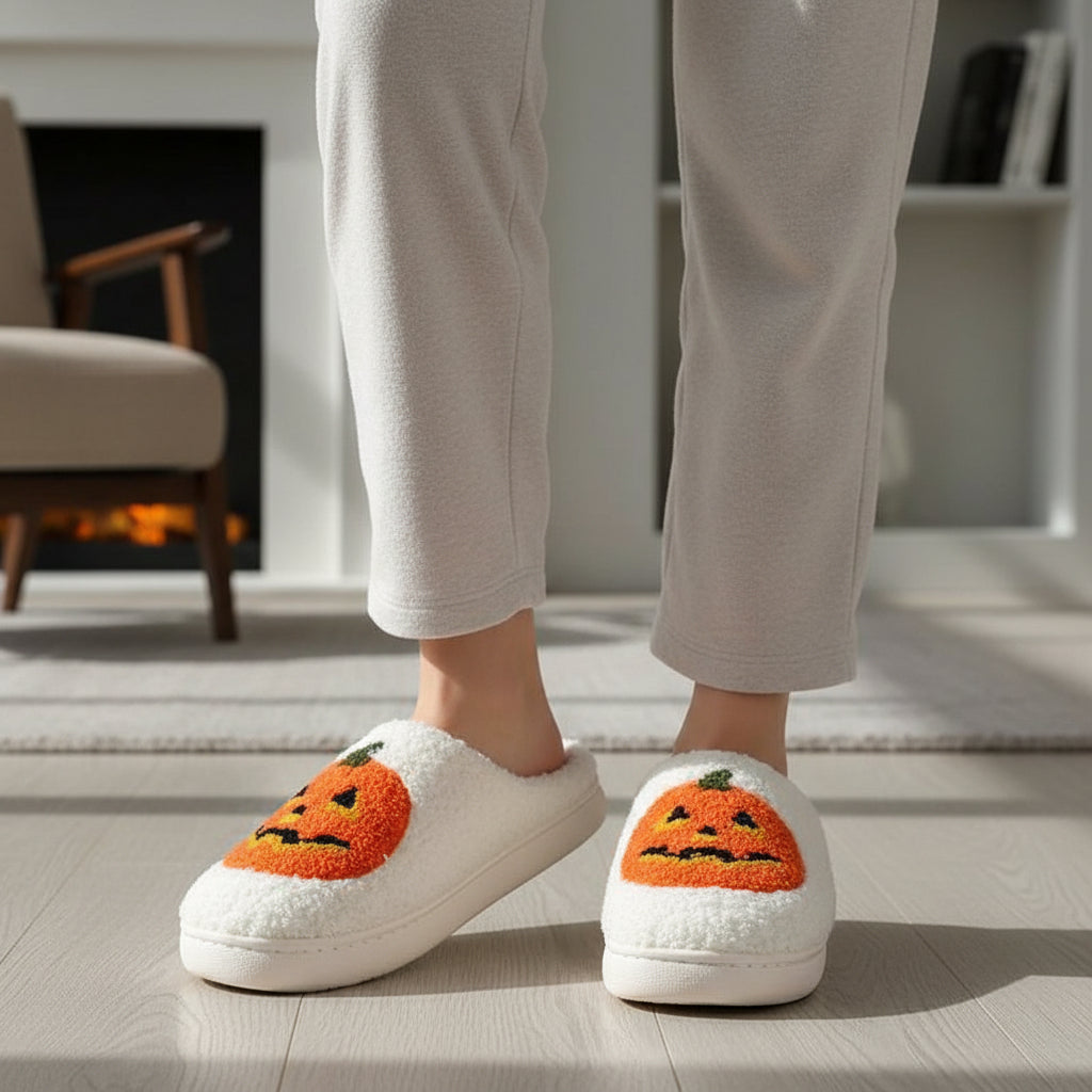 Halloween Pumpkin Cartoon Slippers Cozy Non-Slip Indoor House Shoes-B Unique Fashions