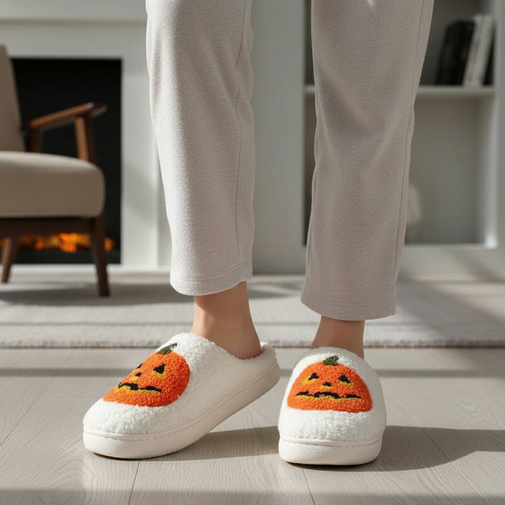 Halloween Pumpkin Cartoon Slippers Cozy Non-Slip Indoor House Shoes-B Unique Fashions