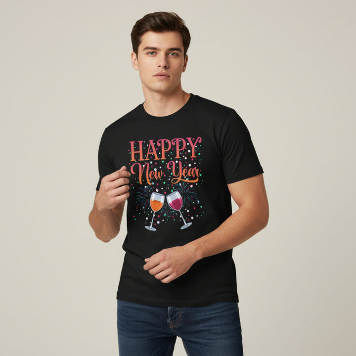 Happy New Year Colorful Party Unisex Black T-Shirt-B Unique Fashions