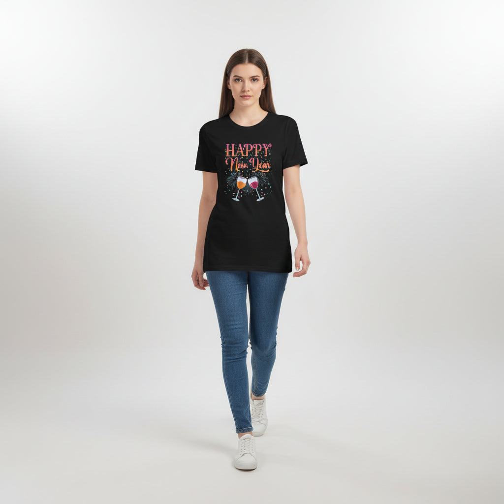 Happy New Year Colorful Party Unisex Black T-Shirt-B Unique Fashions