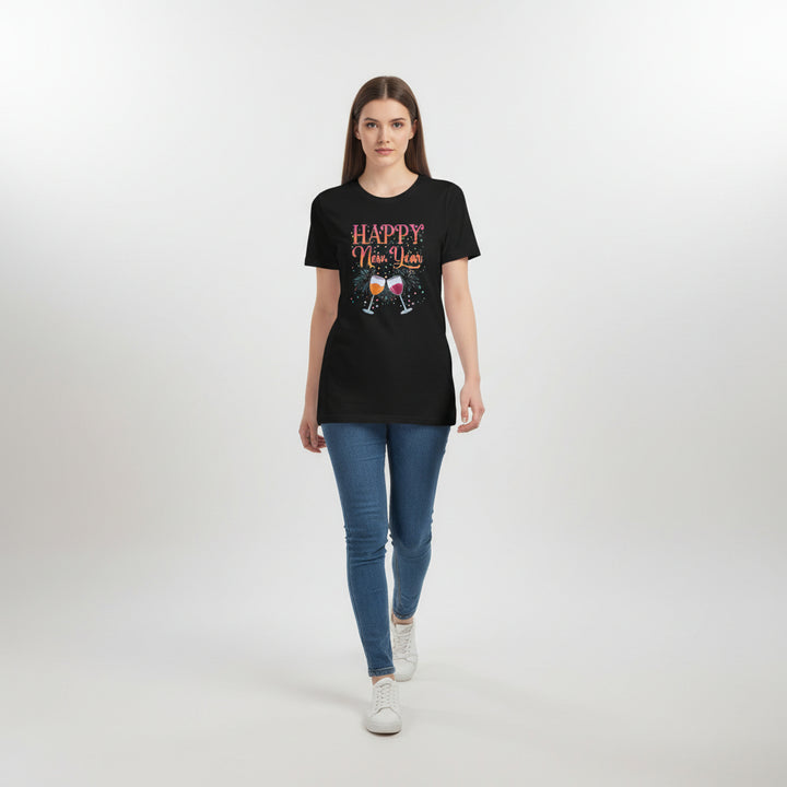 Happy New Year Colorful Party Unisex Black T-Shirt-B Unique Fashions