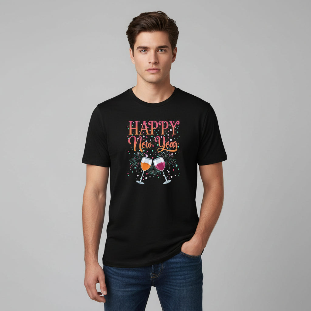 Happy New Year Colorful Party Unisex Black T-Shirt-B Unique Fashions