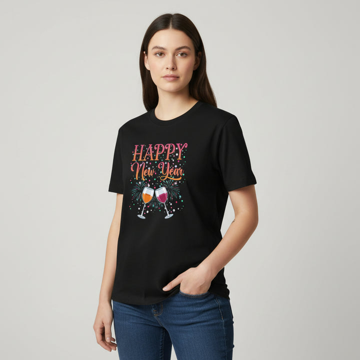 Happy New Year Colorful Party Unisex Black T-Shirt-B Unique Fashions