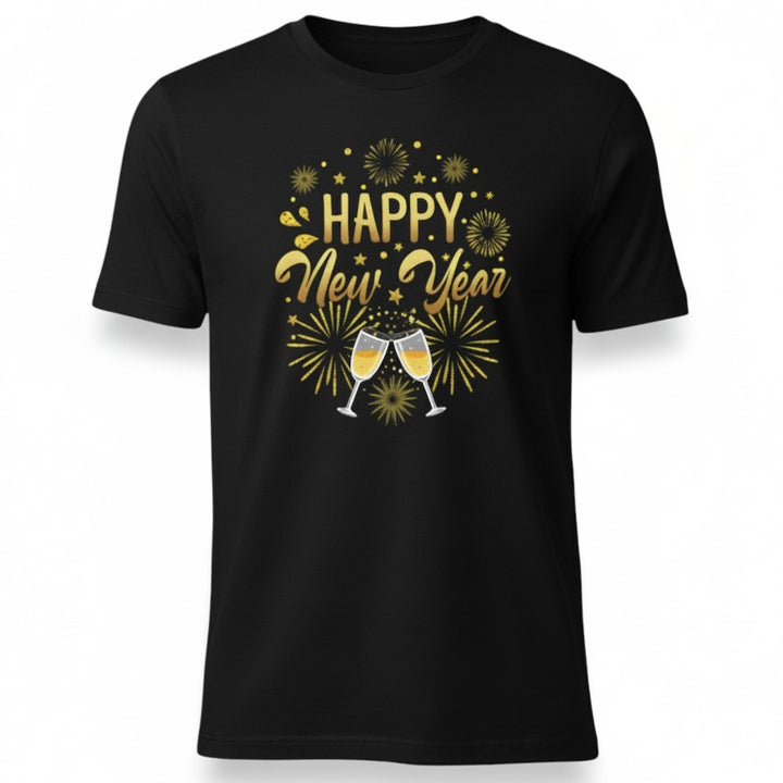 Happy New Year Gold Fireworks Party Celebration Unisex T-Shirt-B Unique Fashions