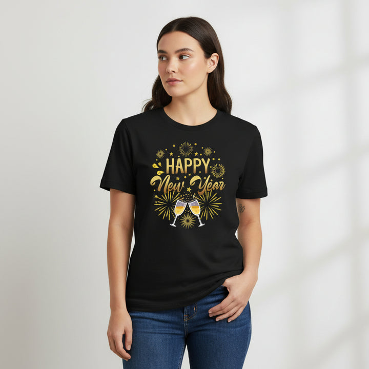 Happy New Year Gold Fireworks Party Celebration Unisex T-Shirt-B Unique Fashions