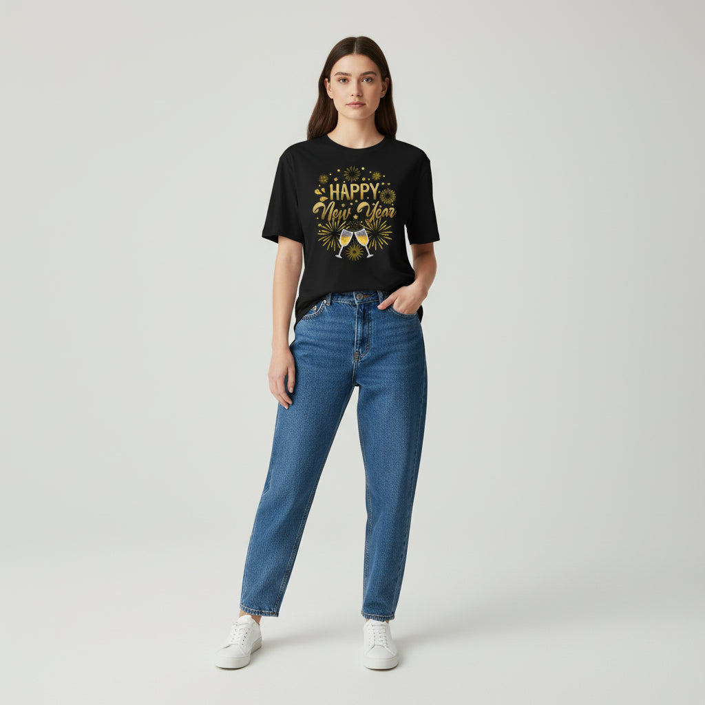 Happy New Year Gold Fireworks Party Celebration Unisex T-Shirt-B Unique Fashions