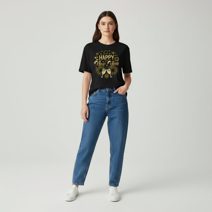 Happy New Year Gold Fireworks Party Celebration Unisex T-Shirt-B Unique Fashions