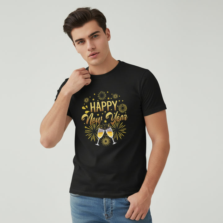 Happy New Year Gold Fireworks Party Celebration Unisex T-Shirt-B Unique Fashions
