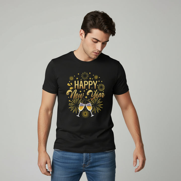 Happy New Year Gold Fireworks Party Celebration Unisex T-Shirt-B Unique Fashions