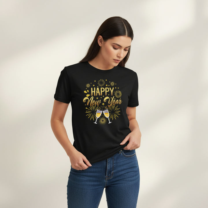 Happy New Year Gold Fireworks Party Celebration Unisex T-Shirt-B Unique Fashions