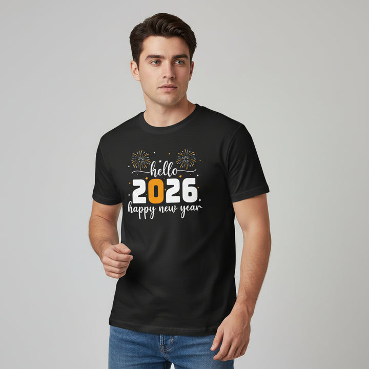 Hello 2026 Happy New Year Unisex Black T-Shirt-B Unique Fashions
