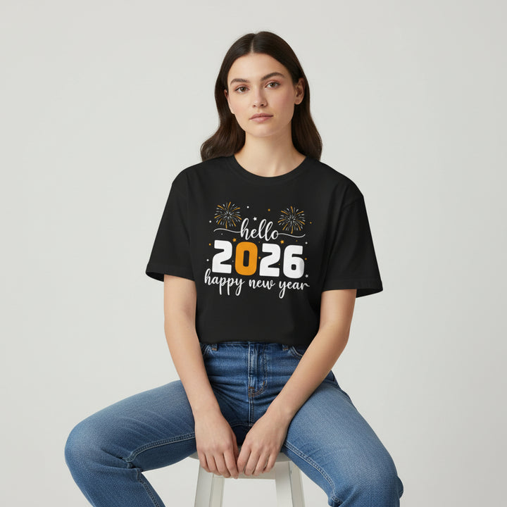 Hello 2026 Happy New Year Unisex Black T-Shirt-B Unique Fashions
