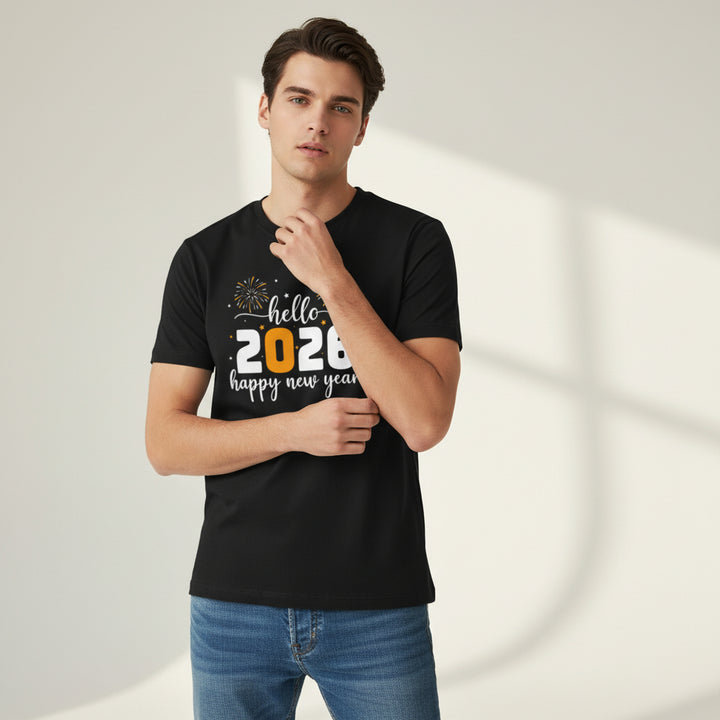 Hello 2026 Happy New Year Unisex Black T-Shirt-B Unique Fashions