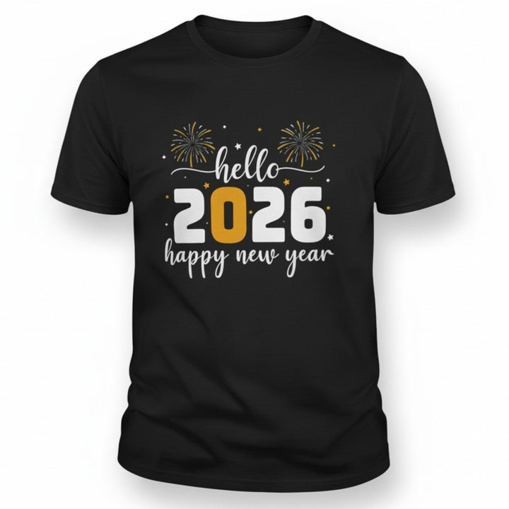 Hello 2026 Happy New Year Unisex Black T-Shirt-B Unique Fashions