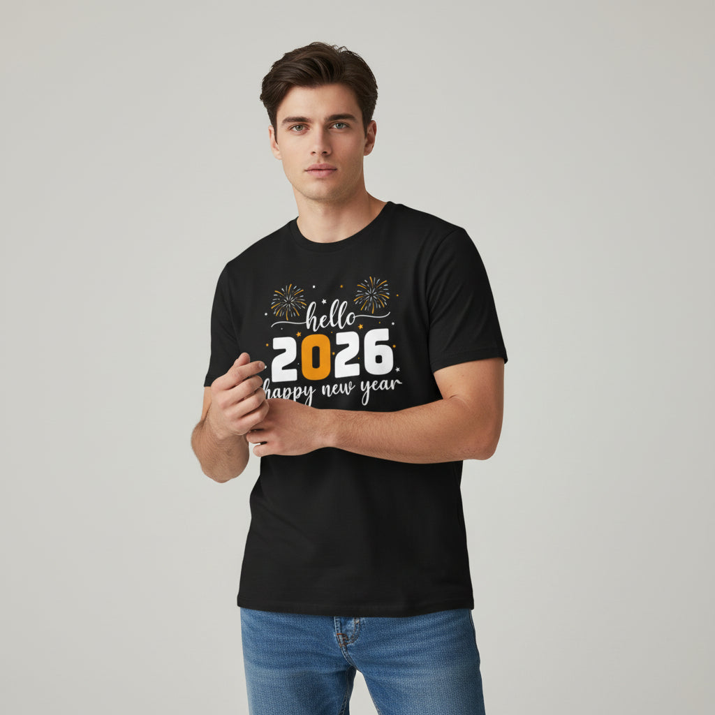 Hello 2026 Happy New Year Unisex Black T-Shirt-B Unique Fashions