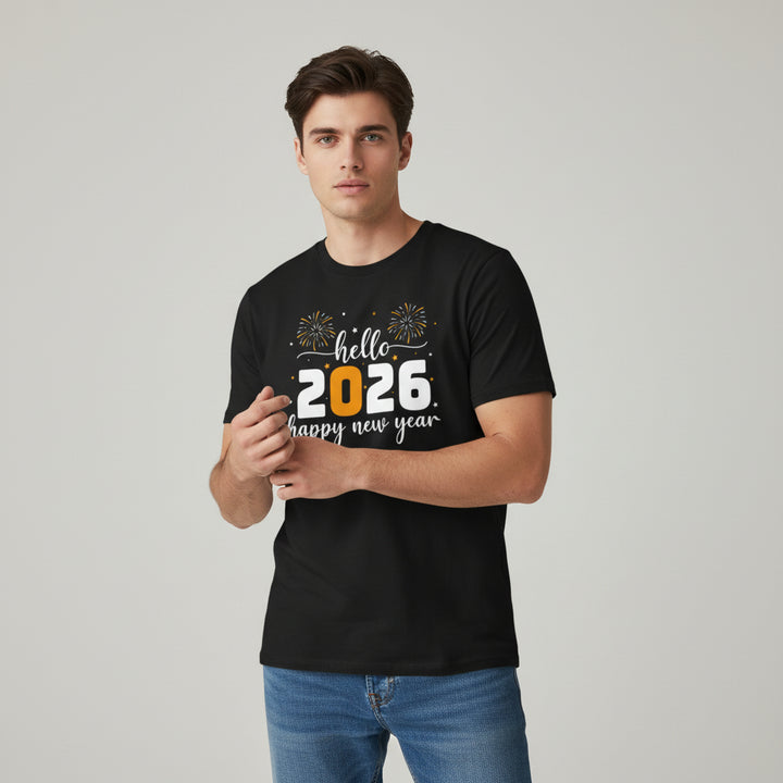 Hello 2026 Happy New Year Unisex Black T-Shirt-B Unique Fashions