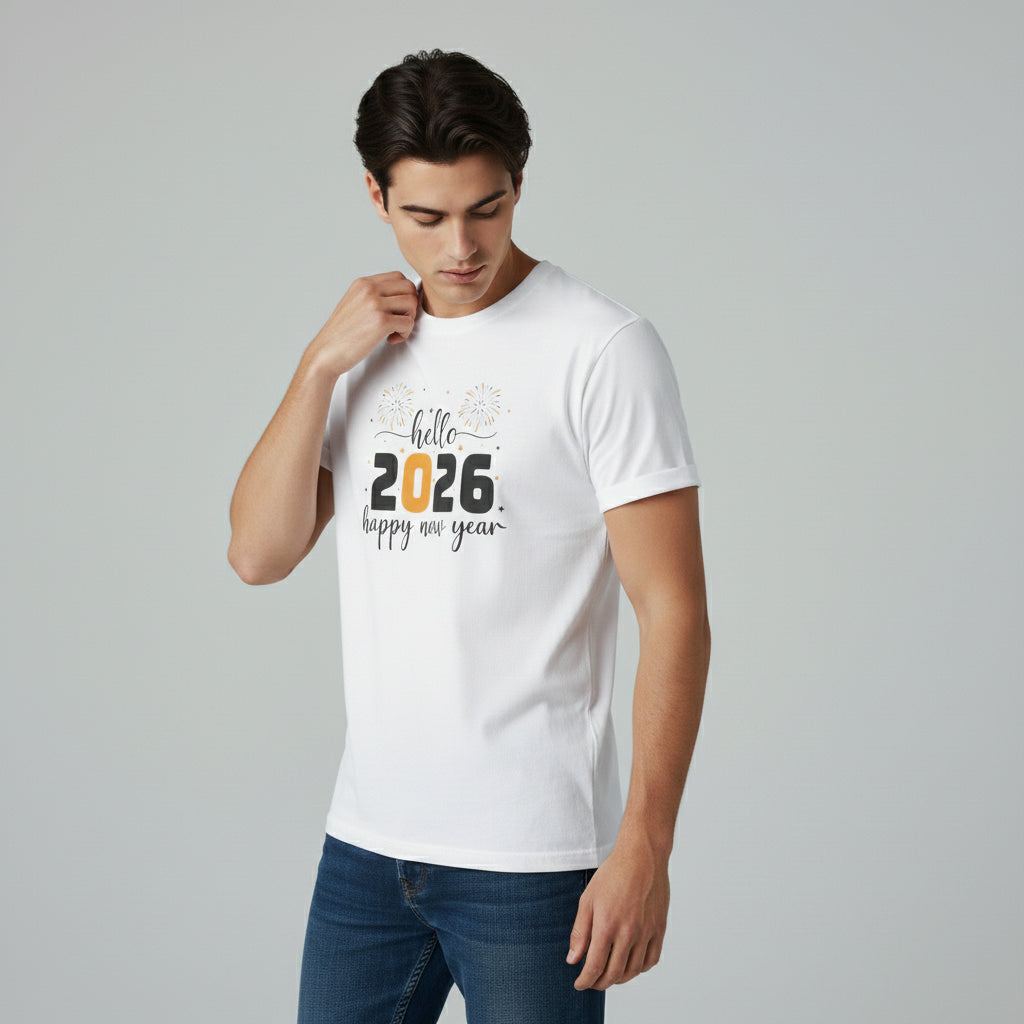 Hello 2026 Happy New Year Unisex White T-Shirt