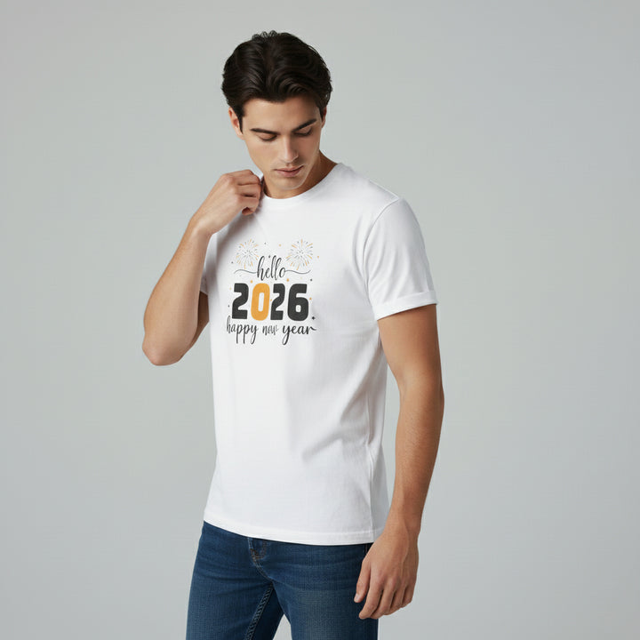 Hello 2026 Happy New Year Unisex White T-Shirt