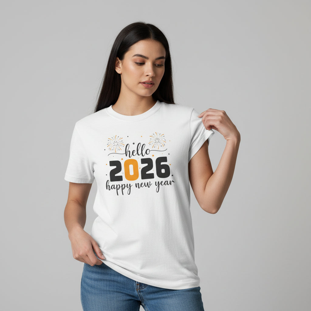 Hello 2026 Happy New Year Unisex White T-Shirt