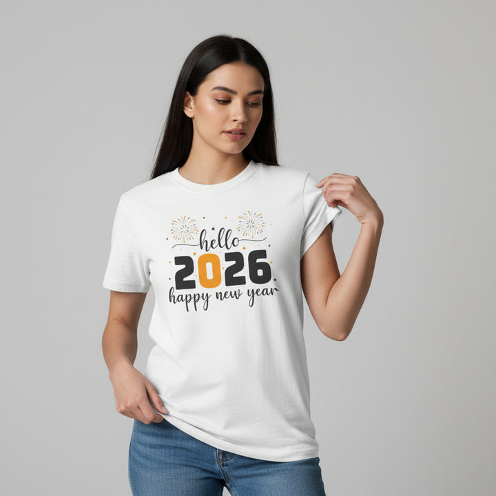 Hello 2026 Happy New Year Unisex White T-Shirt