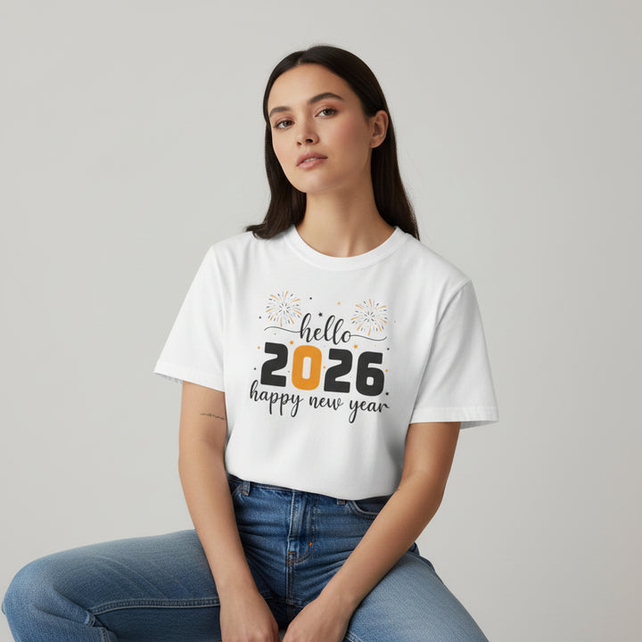 Hello 2026 Happy New Year Unisex White T-Shirt