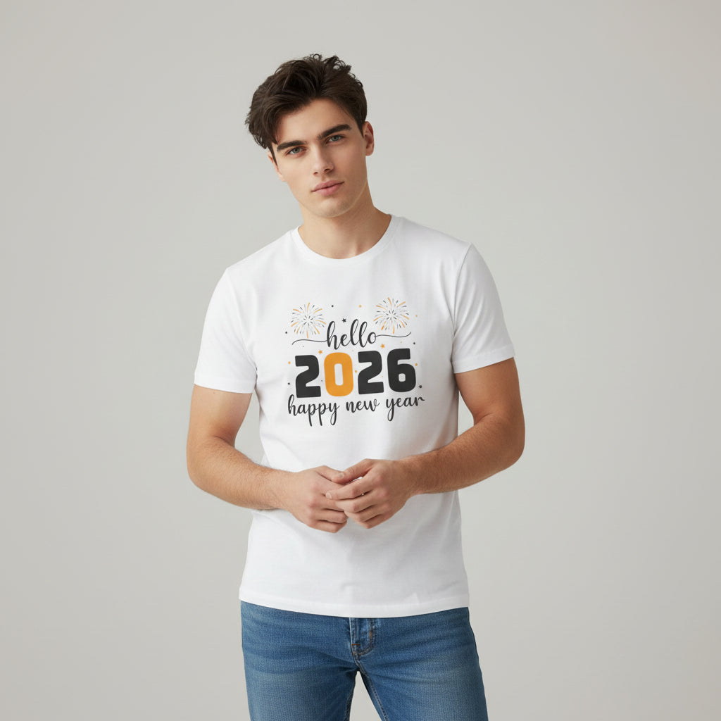 Hello 2026 Happy New Year Unisex White T-Shirt
