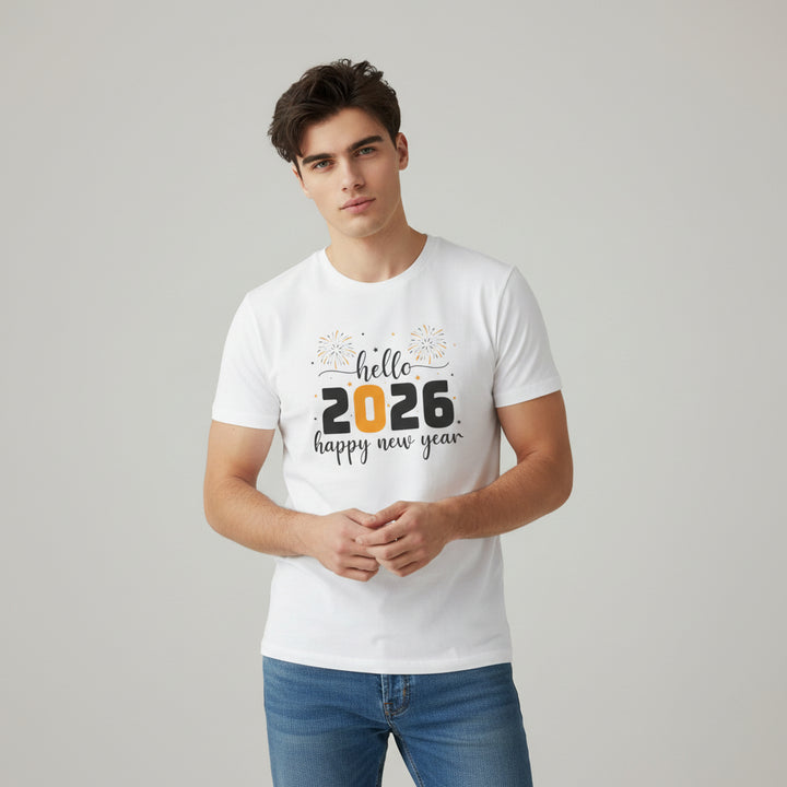 Hello 2026 Happy New Year Unisex White T-Shirt