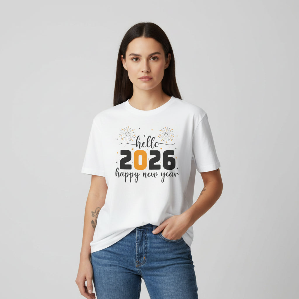 Hello 2026 Happy New Year Unisex White T-Shirt
