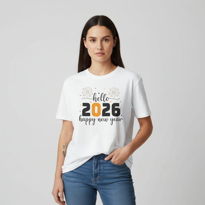 Hello 2026 Happy New Year Unisex White T-Shirt