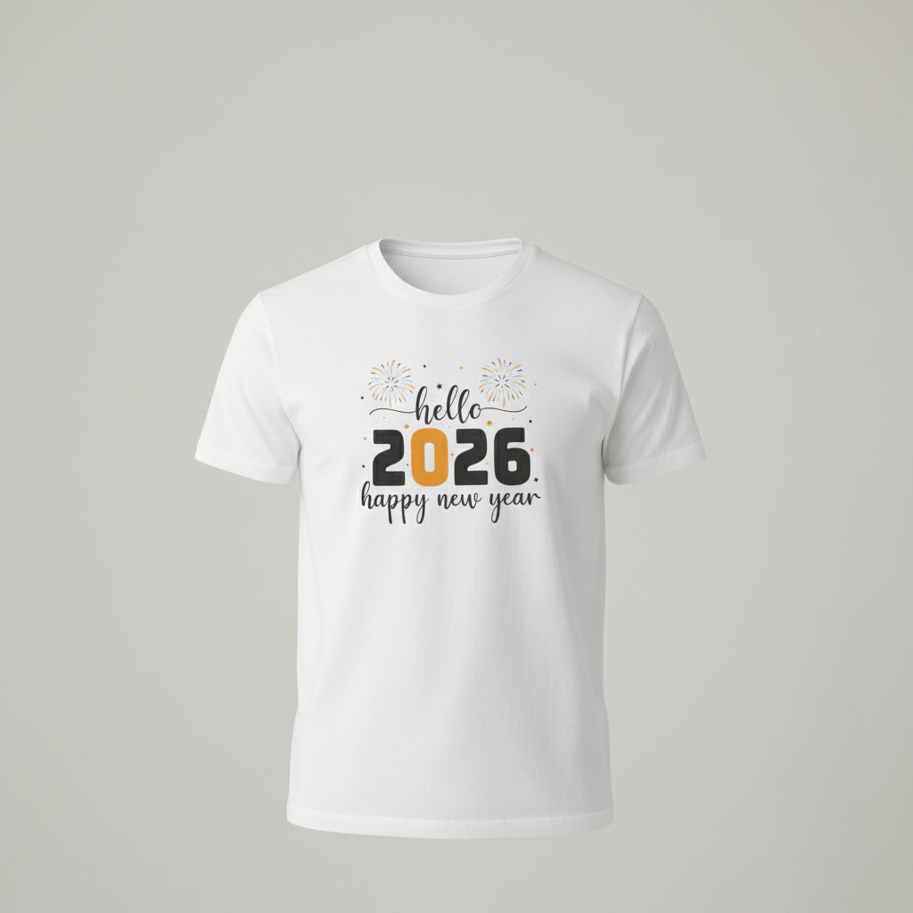 Hello 2026 Happy New Year Unisex White T-Shirt