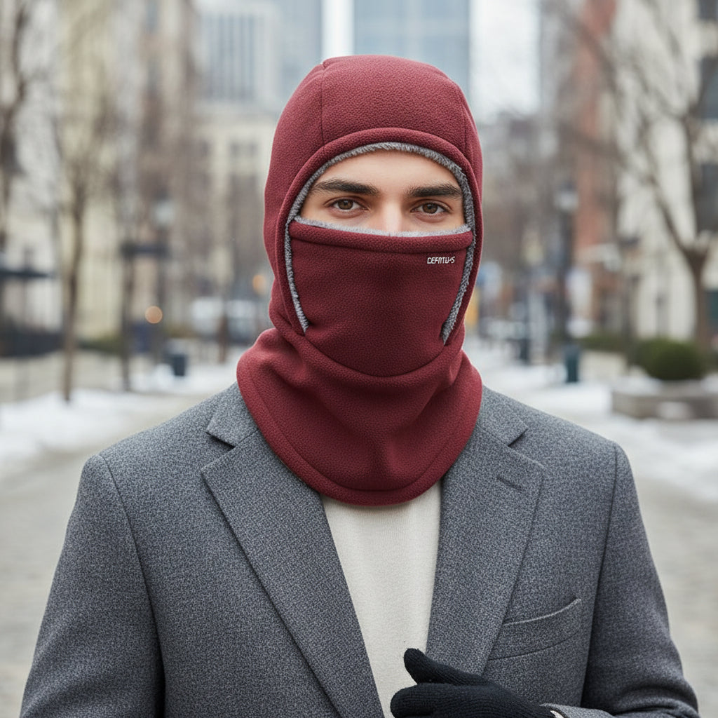 Hooded Fleece Scarf Face Mask Thermal Head Cover Hat-B Unique Fashions