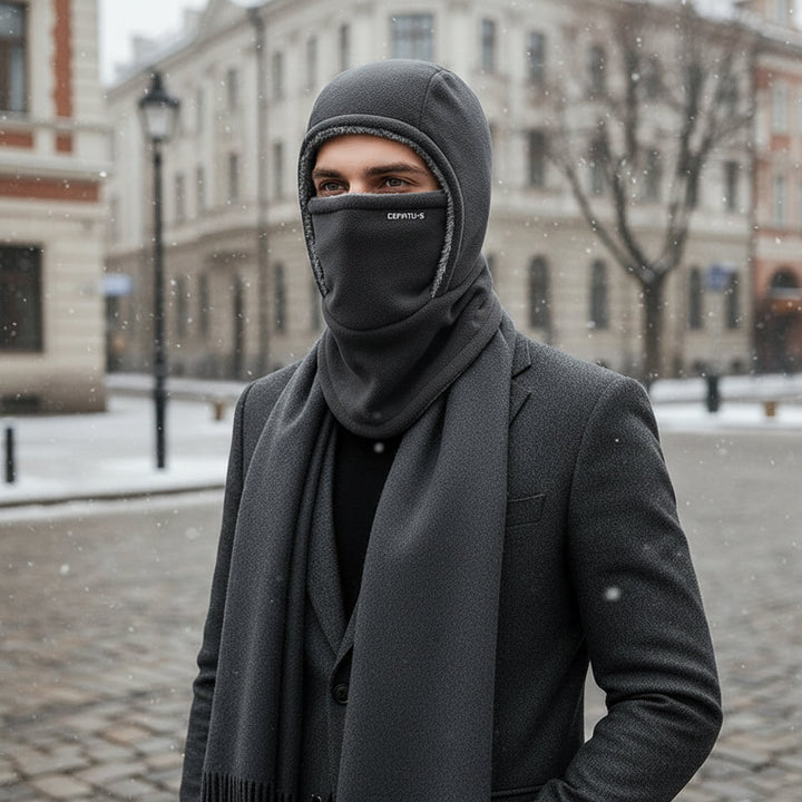 Hooded Fleece Scarf Face Mask Thermal Head Cover Hat-B Unique Fashions