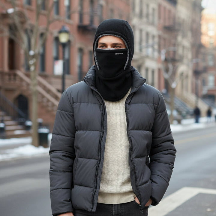 Hooded Fleece Scarf Face Mask Thermal Head Cover Hat-B Unique Fashions