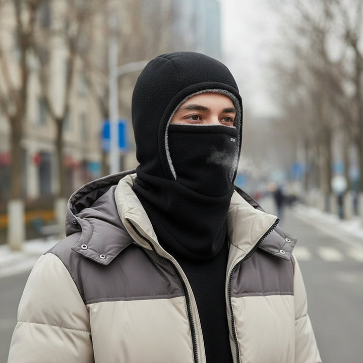 Hooded Fleece Scarf Face Mask Thermal Head Cover Hat-B Unique Fashions