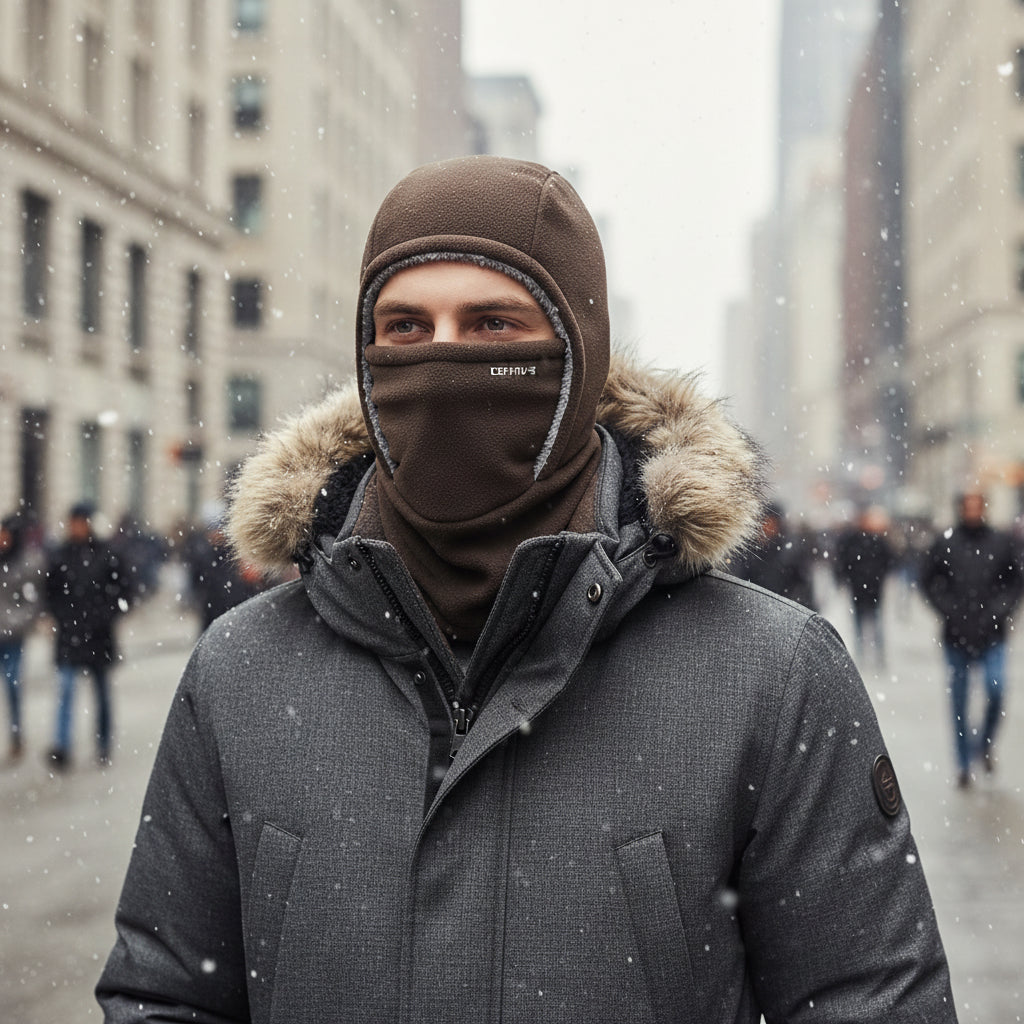 Hooded Fleece Scarf Face Mask Thermal Head Cover Hat-B Unique Fashions