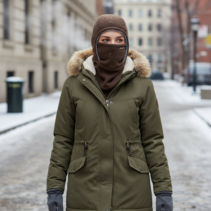 Hooded Fleece Scarf Face Mask Thermal Head Cover Hat-B Unique Fashions