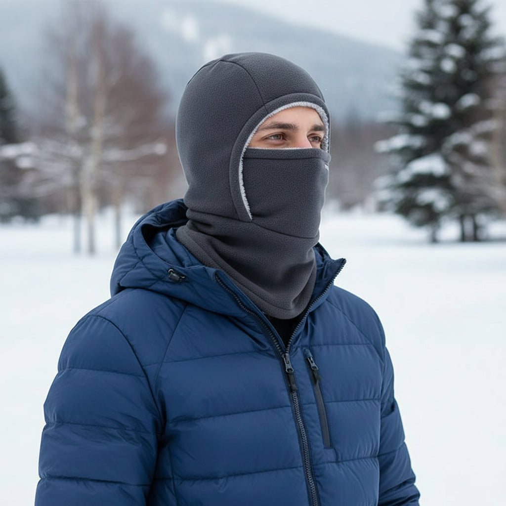 Hooded Fleece Scarf Face Mask Thermal Head Cover Hat-B Unique Fashions