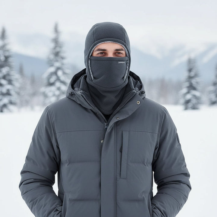 Hooded Fleece Scarf Face Mask Thermal Head Cover Hat-B Unique Fashions