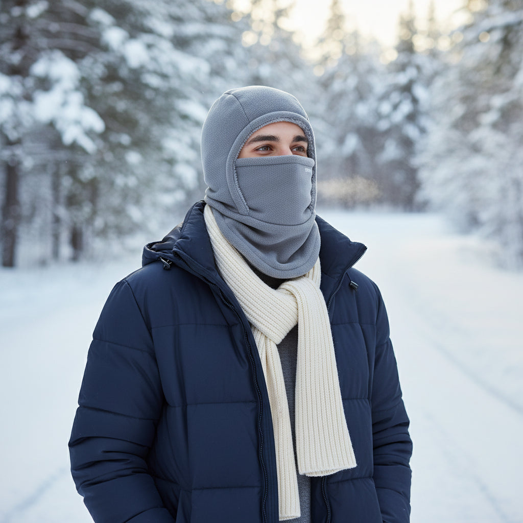 Hooded Fleece Scarf Face Mask Thermal Head Cover Hat-B Unique Fashions