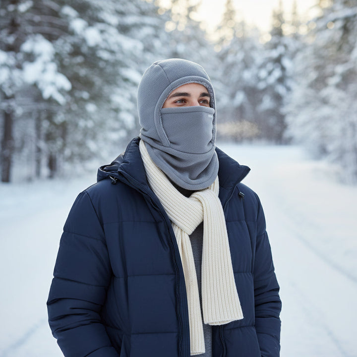 Hooded Fleece Scarf Face Mask Thermal Head Cover Hat-B Unique Fashions