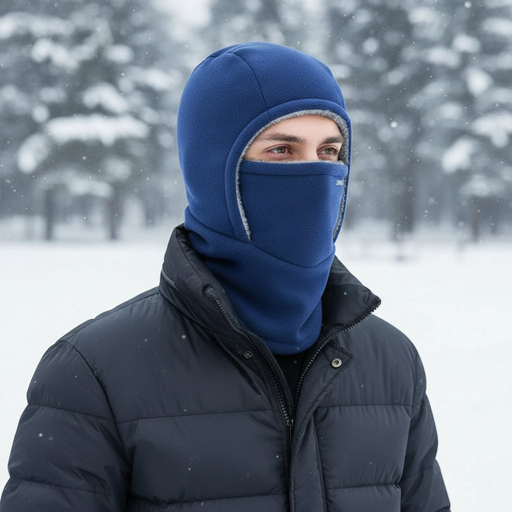 Hooded Fleece Scarf Face Mask Thermal Head Cover Hat-B Unique Fashions