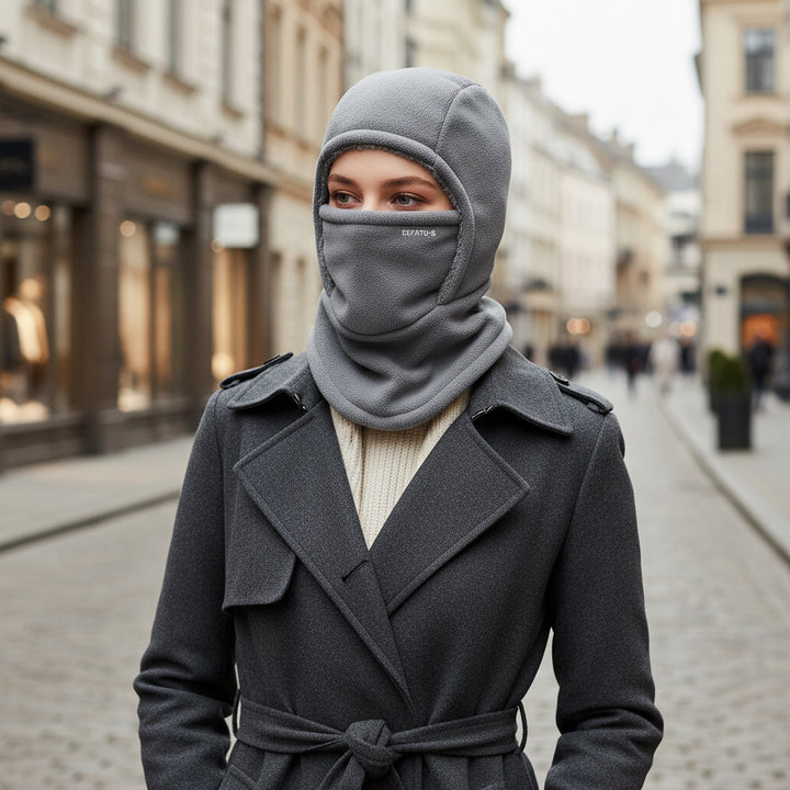 Hooded Fleece Scarf Face Mask Thermal Head Cover Hat-B Unique Fashions