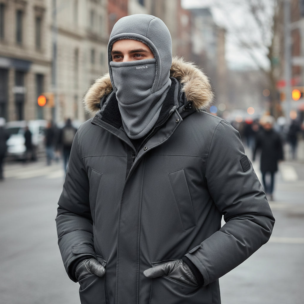 Hooded Fleece Scarf Face Mask Thermal Head Cover Hat-B Unique Fashions