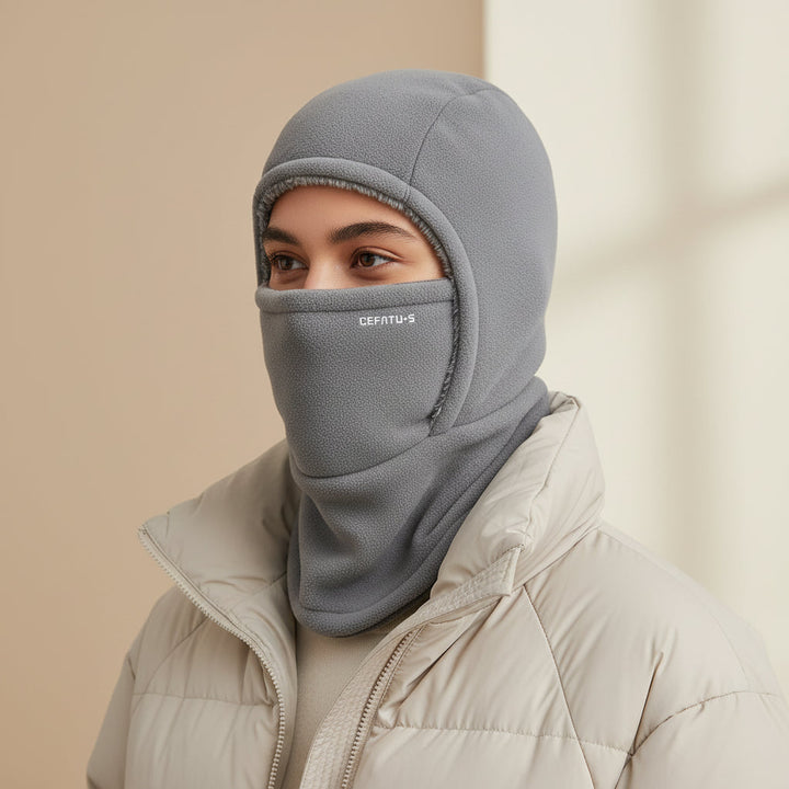 Hooded Fleece Scarf Face Mask Thermal Head Cover Hat-B Unique Fashions