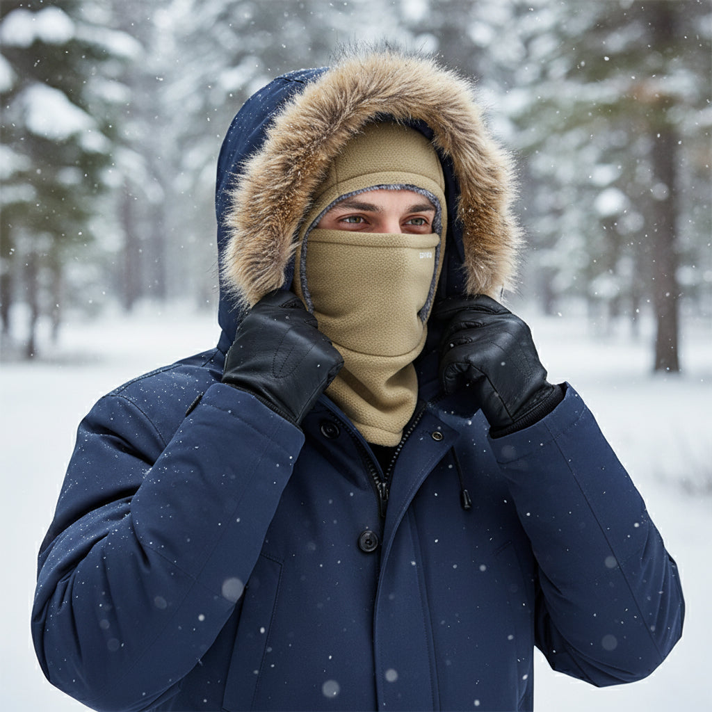 Hooded Fleece Scarf Face Mask Thermal Head Cover Hat-B Unique Fashions