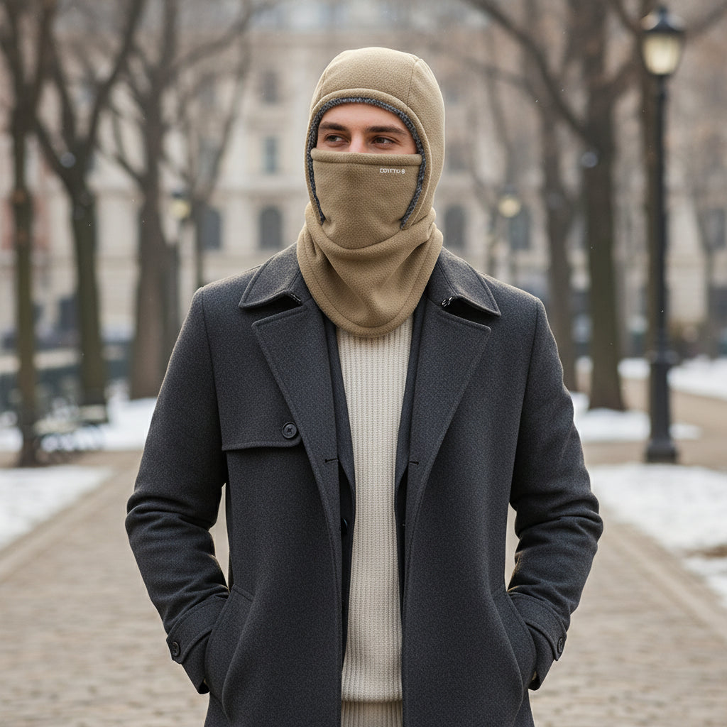 Hooded Fleece Scarf Face Mask Thermal Head Cover Hat-B Unique Fashions