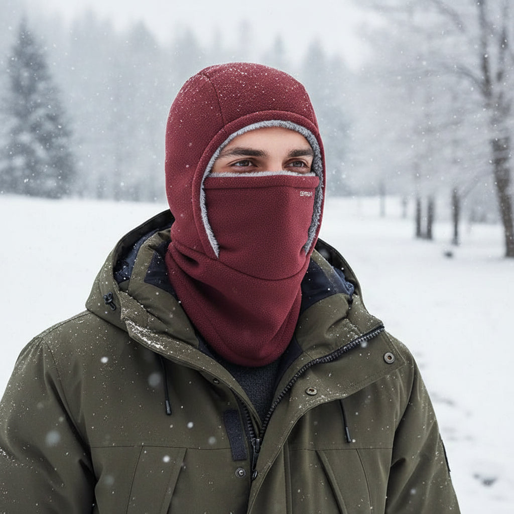 Hooded Fleece Scarf Face Mask Thermal Head Cover Hat-B Unique Fashions